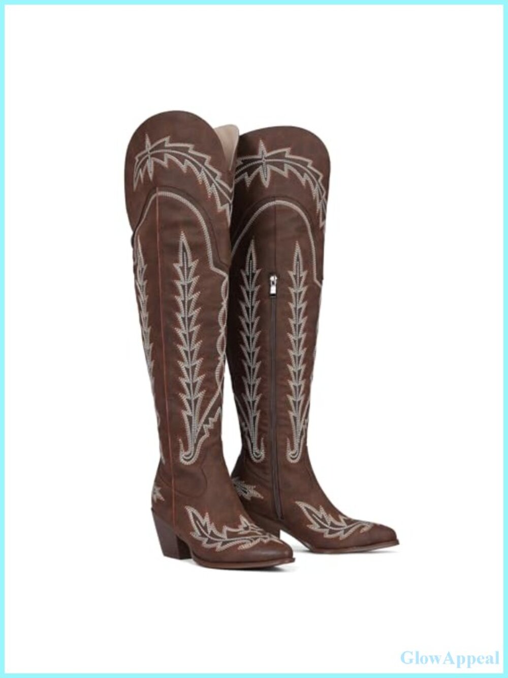 Wide Calf Embroidered Over the Knee Western Boots Pointed Toe Block Heel